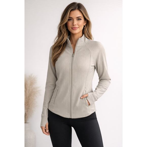 Athleta Jackets & Blazers - Athleta Salutation Jacket Beige Size M Full Zip Stretch Activewear